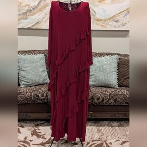 NWT Elegant Burgundy Ruffle Maxi Dress
